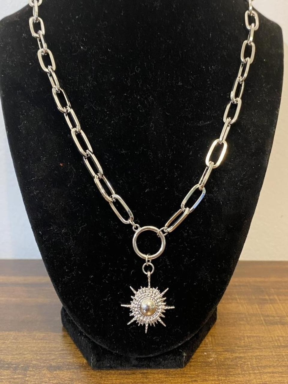 Silver Sunburst Pendant Chain Necklace - Women's Jewelry